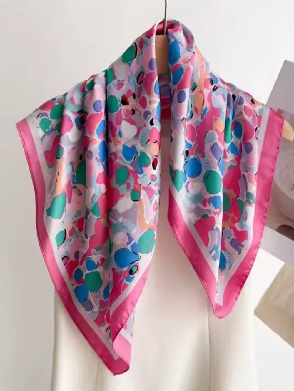 Stylish Pink Abstract Print Silk-Look Scarf